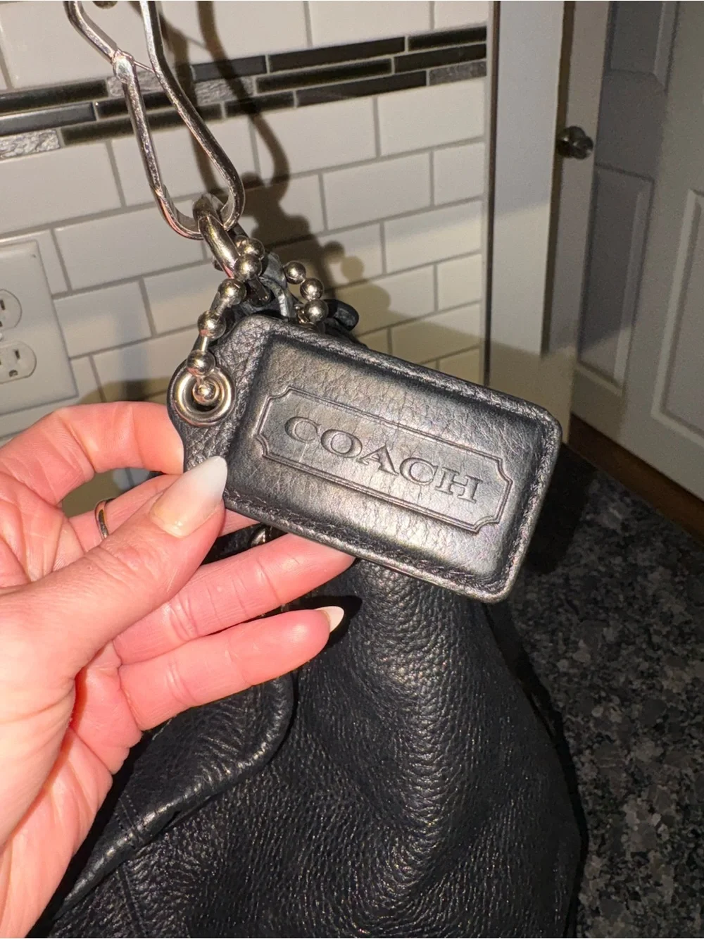 Coach Black Pebbled Leather Shoulder Hobo with Silver Hardware